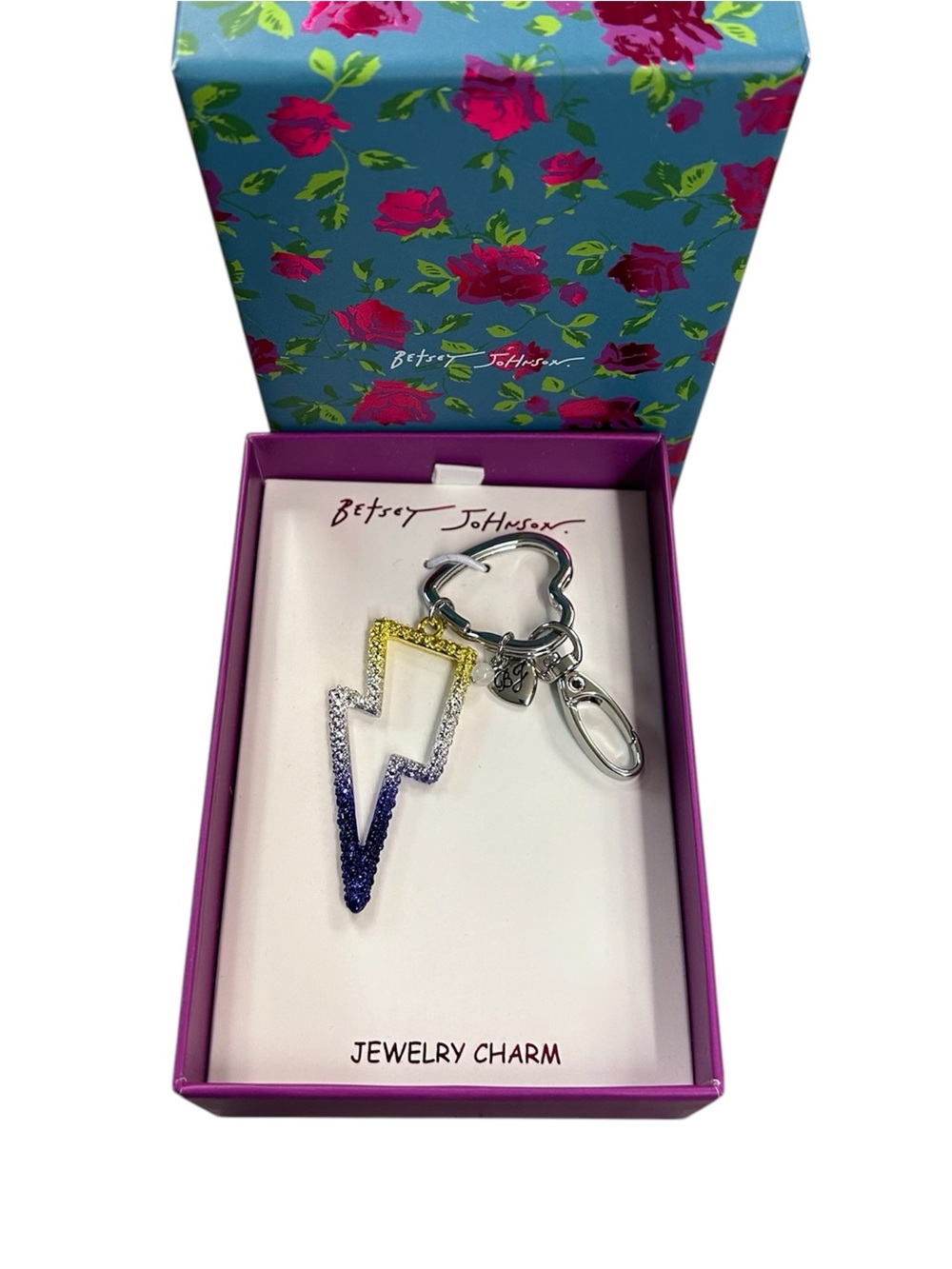 New Betsey Johnson Lightning Bolt Keychain/Bag Charm Ombre Rhinestones